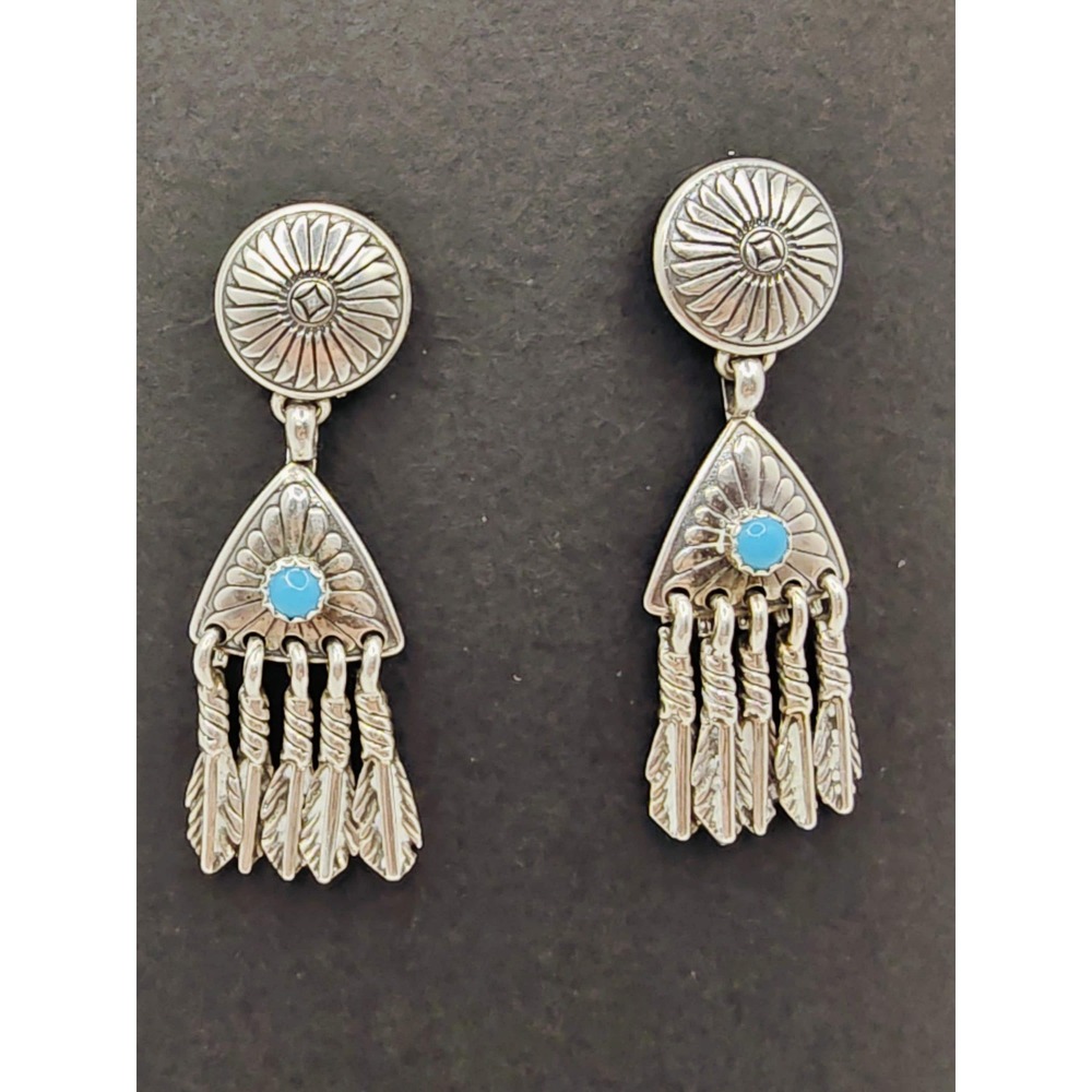 CTC Sterling Silver Turquoise Arrow Dangle Earrings Southwestern Concho Post